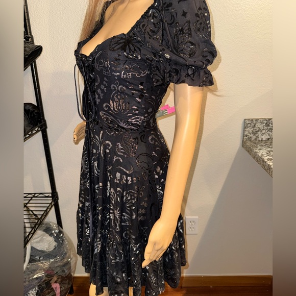 NWT BlackMilk Burned Velvet Skull Butterfly Garden Corseted Dress in Pewter L - Picture 6 of 10